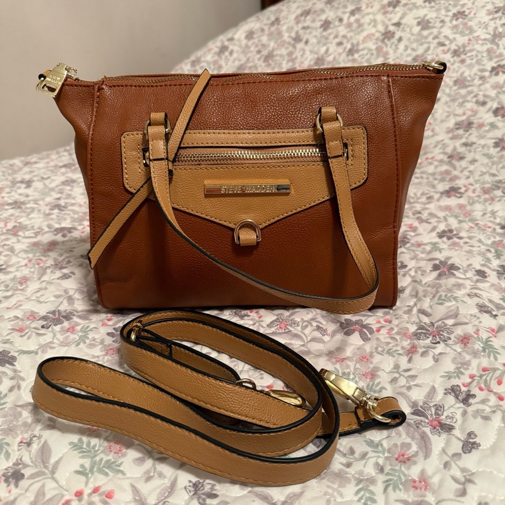 Steve Madden Purse Handbag Crossbody Bag Brown and Cream Beige Women's